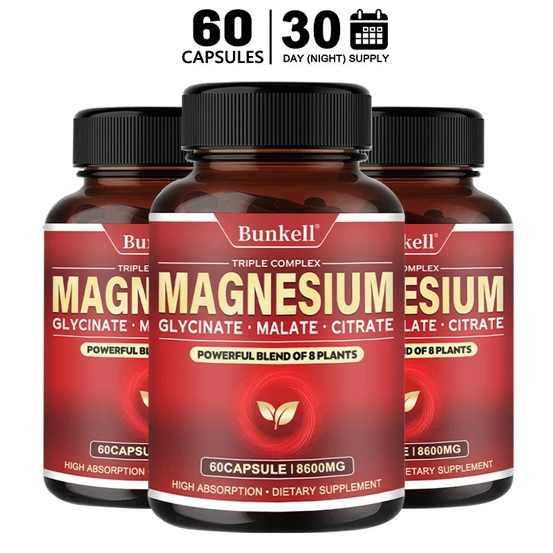 Triple High-efficiency Elemental Magnesium Complex - Glycine, Malic Acid and Magnesium Citrate, Muscle Relaxation, Immunity