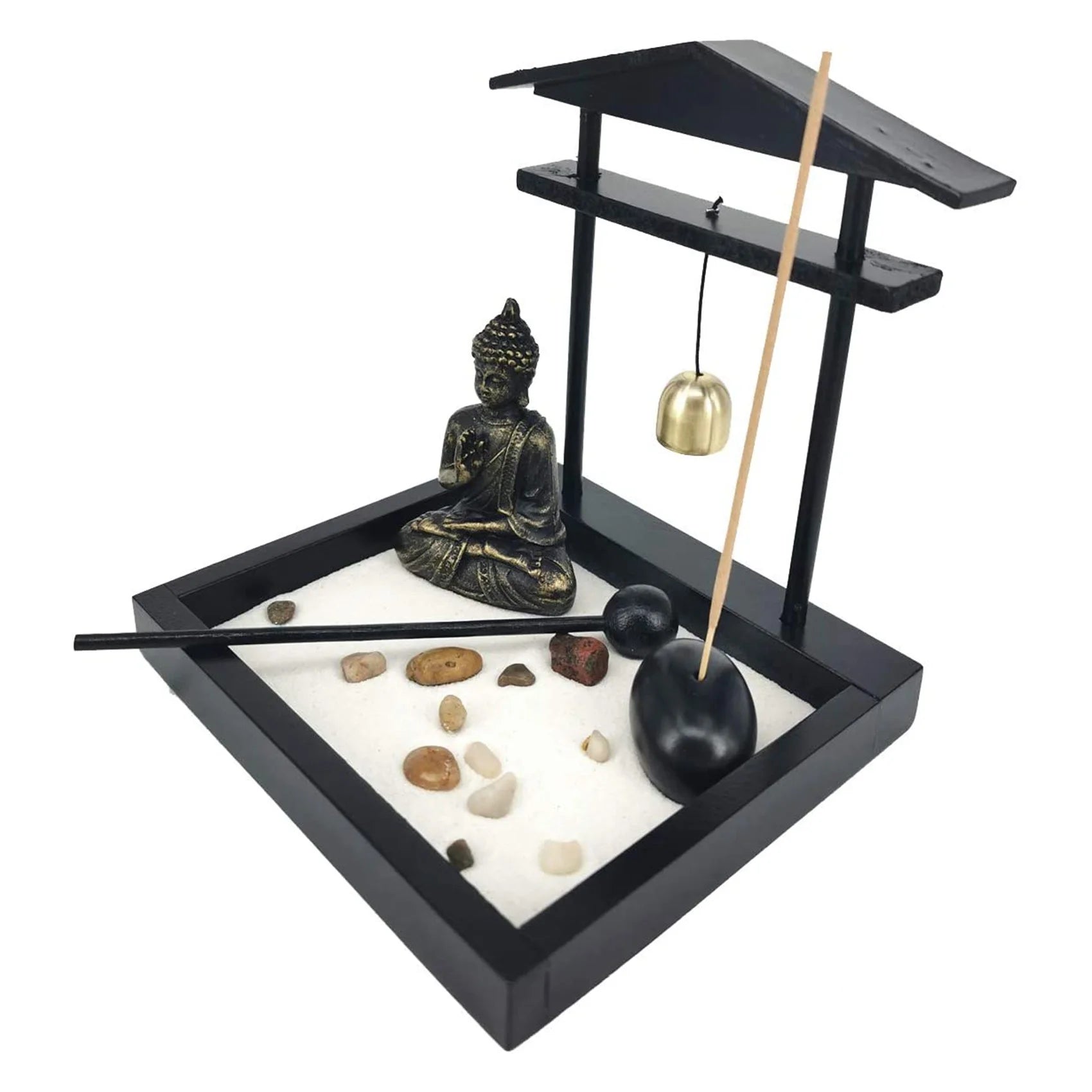 Zen Sand Garden with Buddha Statue – Mini Meditation Desk Decor Kit