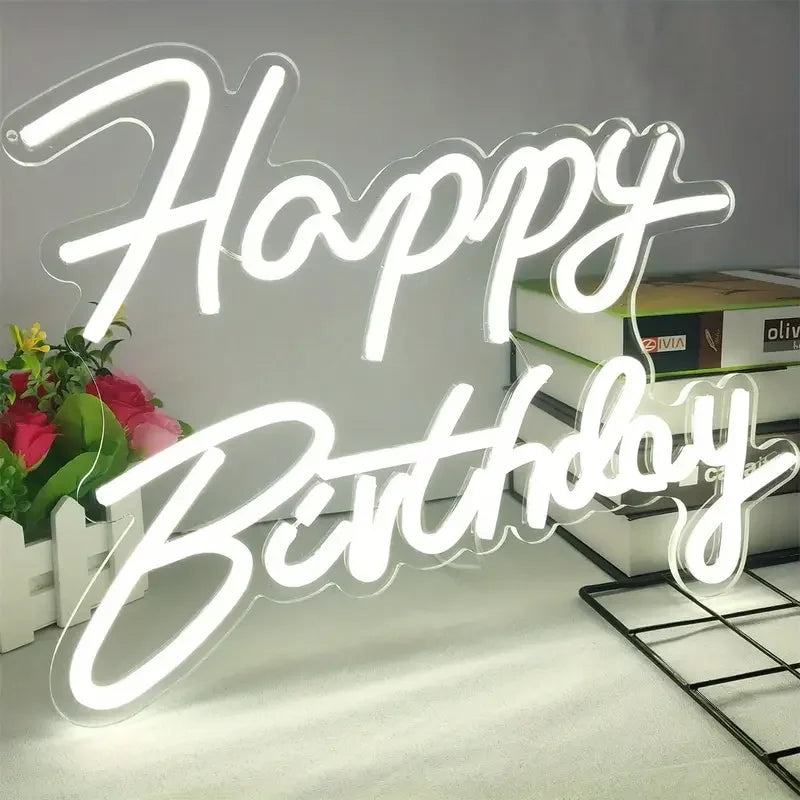 Happy Birthday Neon Sign – Dimmable LED Wall Decor Party Light