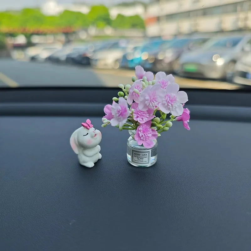 Car Dashboard Vase – Cute Mini Resin Flower Pot with Healing Doll Ornament