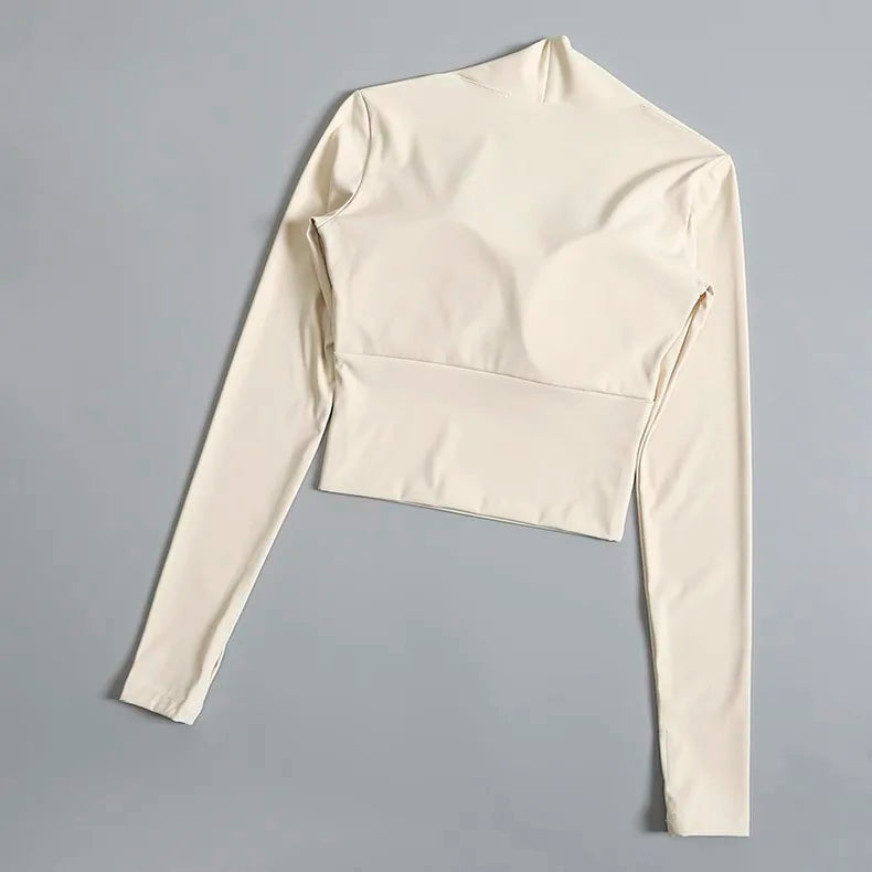 Fitness Chest Cushion Sports Top Women Long Sleeve Shirts Pra Speed Up Short Elegant Dance Yoga Clothes Small Waistband Gym