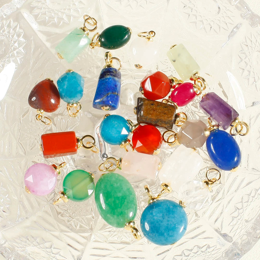 Bohemian Natural Stone Bead Charms for DIY Jewellery Making – Blue & Green Zircon Pendants