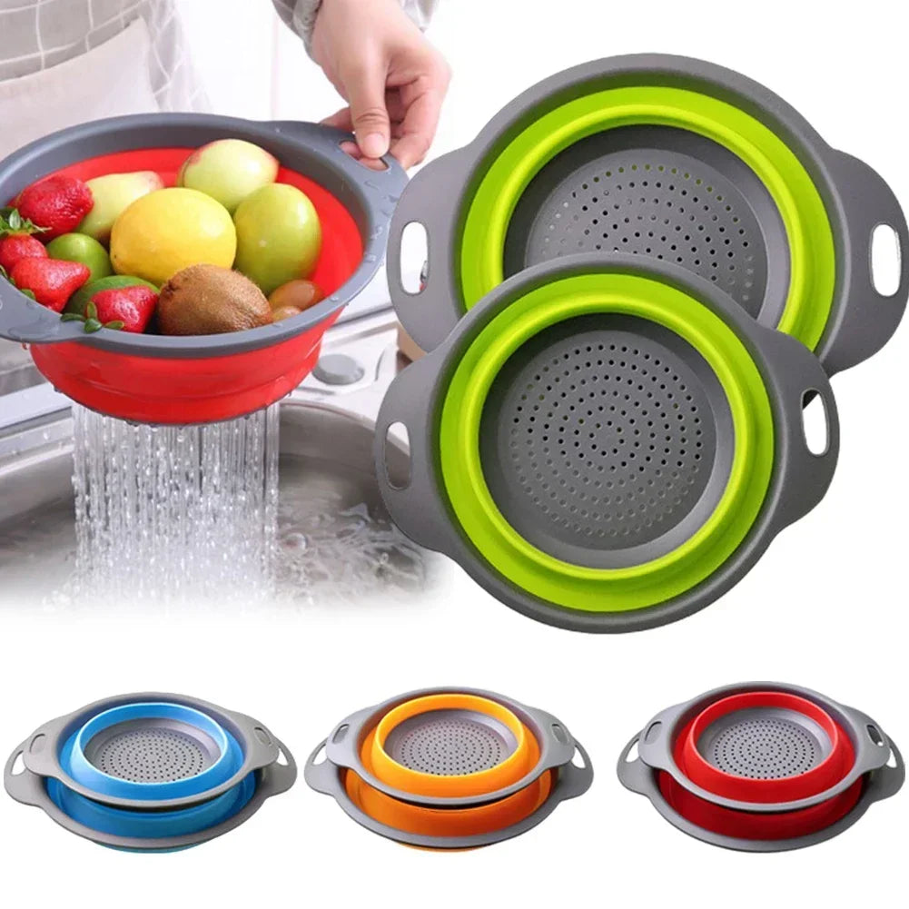 Collapsible Silicone Colander – Foldable Fruit & Vegetable Drain Basket