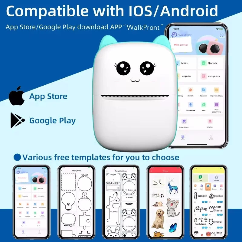 Mini Cat Thermal Printer – Portable Bluetooth Photo Label Printer
