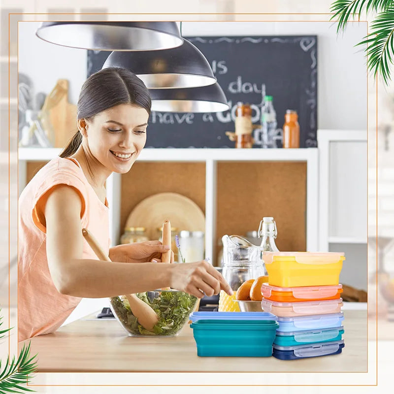 Collapsible Silicone Food Storage Containers – Stackable Lunch Box with Lid
