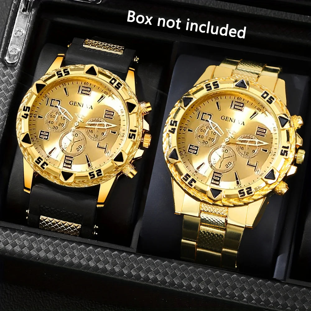 [Vintage Watch Set] 2pcs Men's Quartz Watch Set | Stainless Steel | Casual Watch | Business Watch | Silicone watch