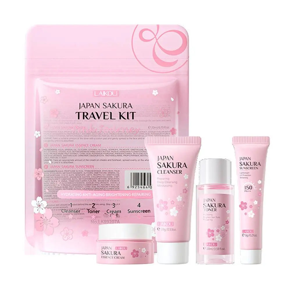 4-Piece Facial Skincare Travel Set with Cleanser Toner Face Cream & Sunscreen