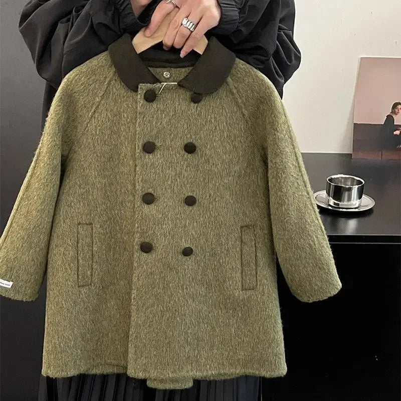 Kids’ Winter Woolen Coat – Double-Sided Fashionable & Warm for Girls