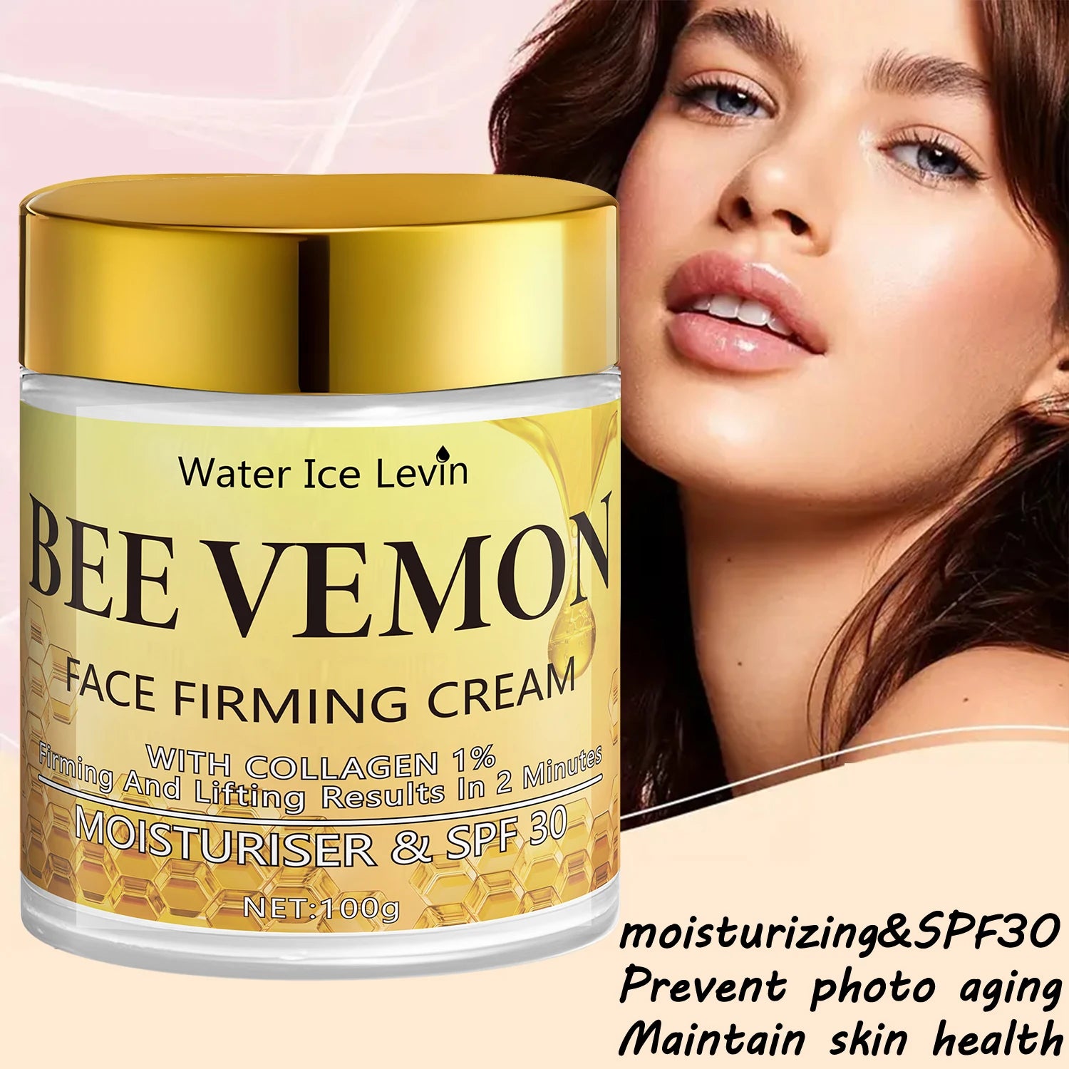 Bee Venom Face Firming Cream. Visible Transformation. With 1% Collagen. Moisturizer & SPF30. Firms Lifts Skin. 100g.