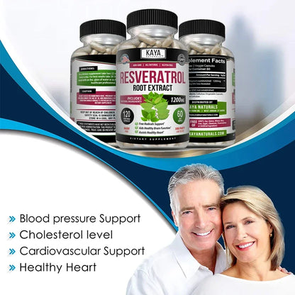 Resveratrol Capsules – Antioxidant & Circulatory Support, Non-GMO, 30/60/120 Caps