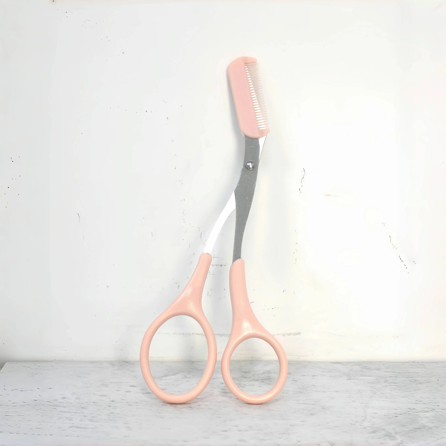 Pink Eyebrow Trimming Scissors with Built-In Comb for Precise Shaping and Grooming