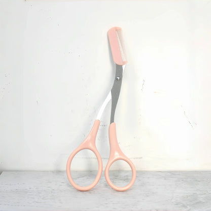Pink Eyebrow Trimming Scissors with Built-In Comb for Precise Shaping and Grooming
