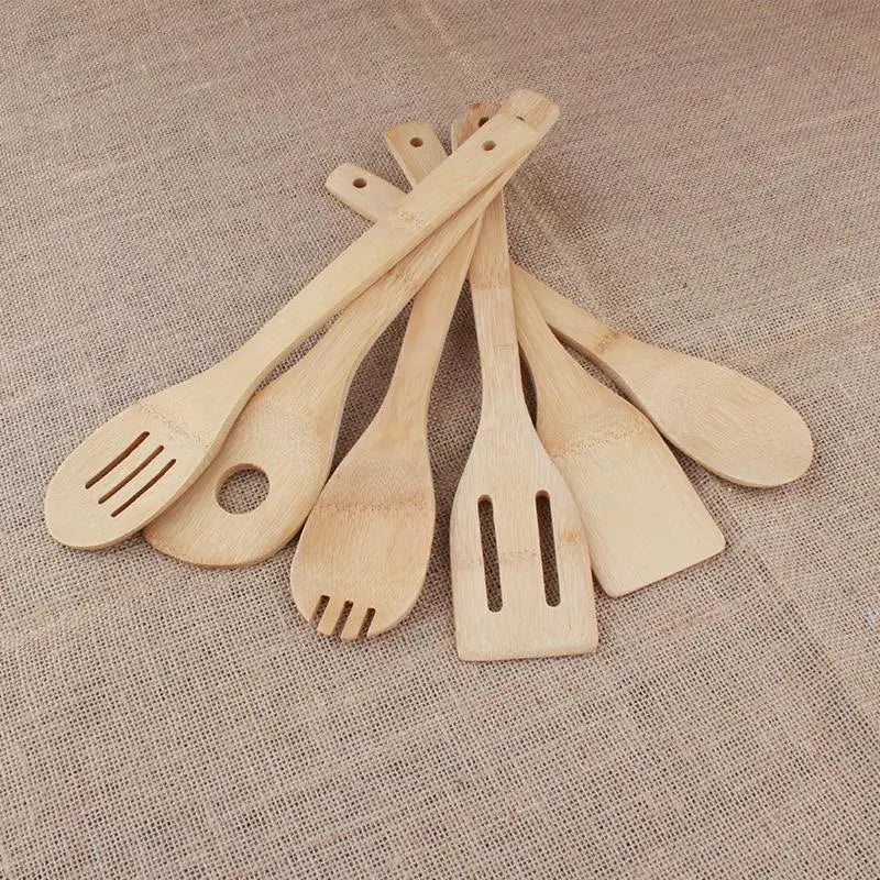 Bamboo Kitchen Utensil Set – Wooden Spoons & Spatula Tools