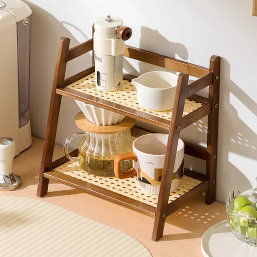 2 Tier Bamboo Countertop Organizer Multipurpose Coffee Cup Holder Storage Shelf for Kitchen Bathroom Vanity Home