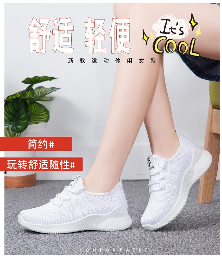 Comfortable Women's Casual Sneakers Summer Breathable Flat Shoes Fashion Women Sneakers Versatile Lace-Up Running Shoes 2026 New