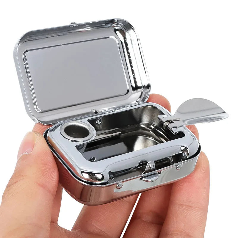 Portable Mini Metal Car Ashtray with Lockable Lid – Travel & Desktop Pocket Ashtray
