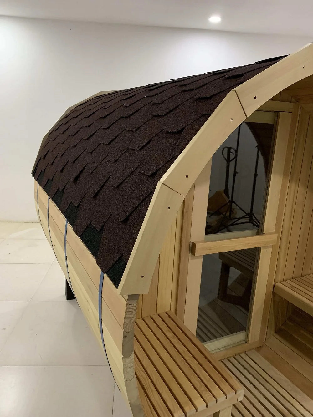 Fas Sauna Solid Wood Garden Panoramic Barrel Outdoor Sauna with Wood Stove