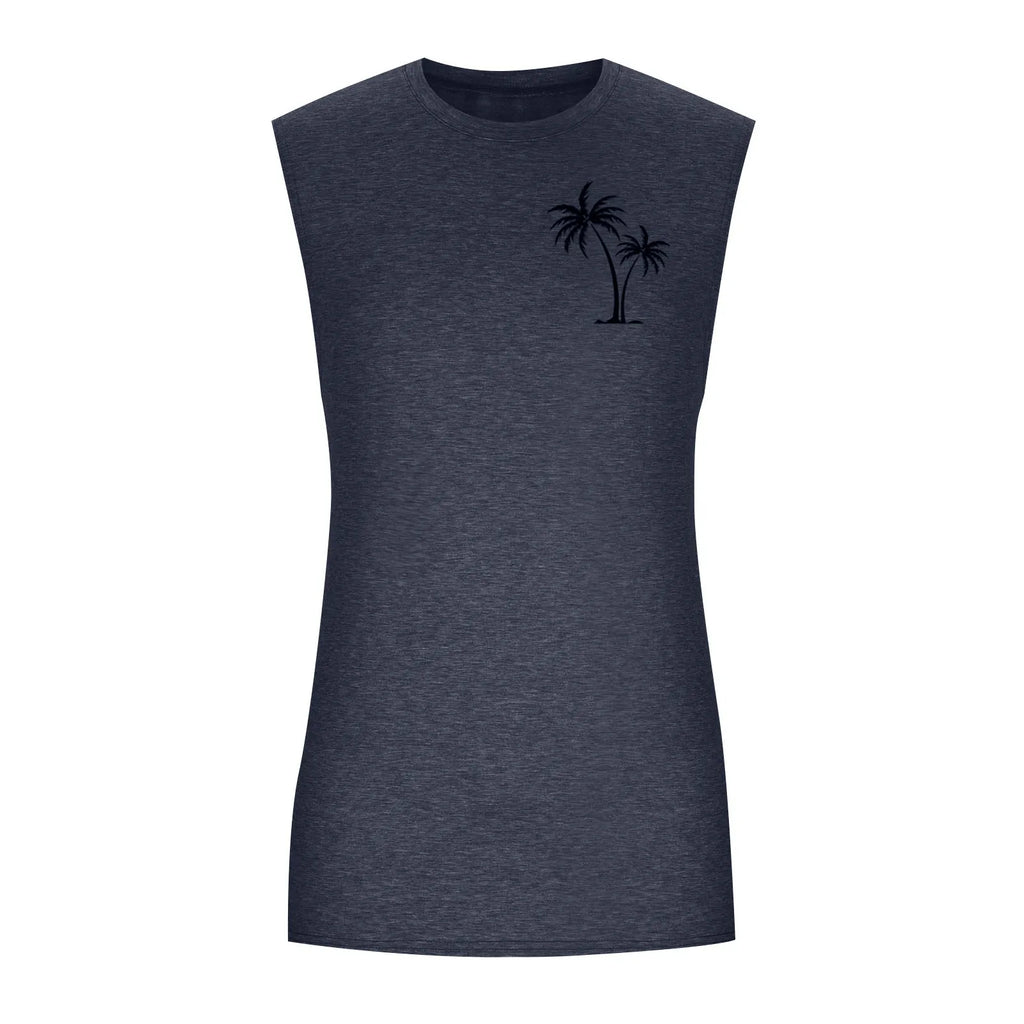 2025 Men'S Muscle Fitness Shirt Sports T-Shirt Gym Training Shirt Summer Casual Vest Tree Print Sleeveless Round Neck