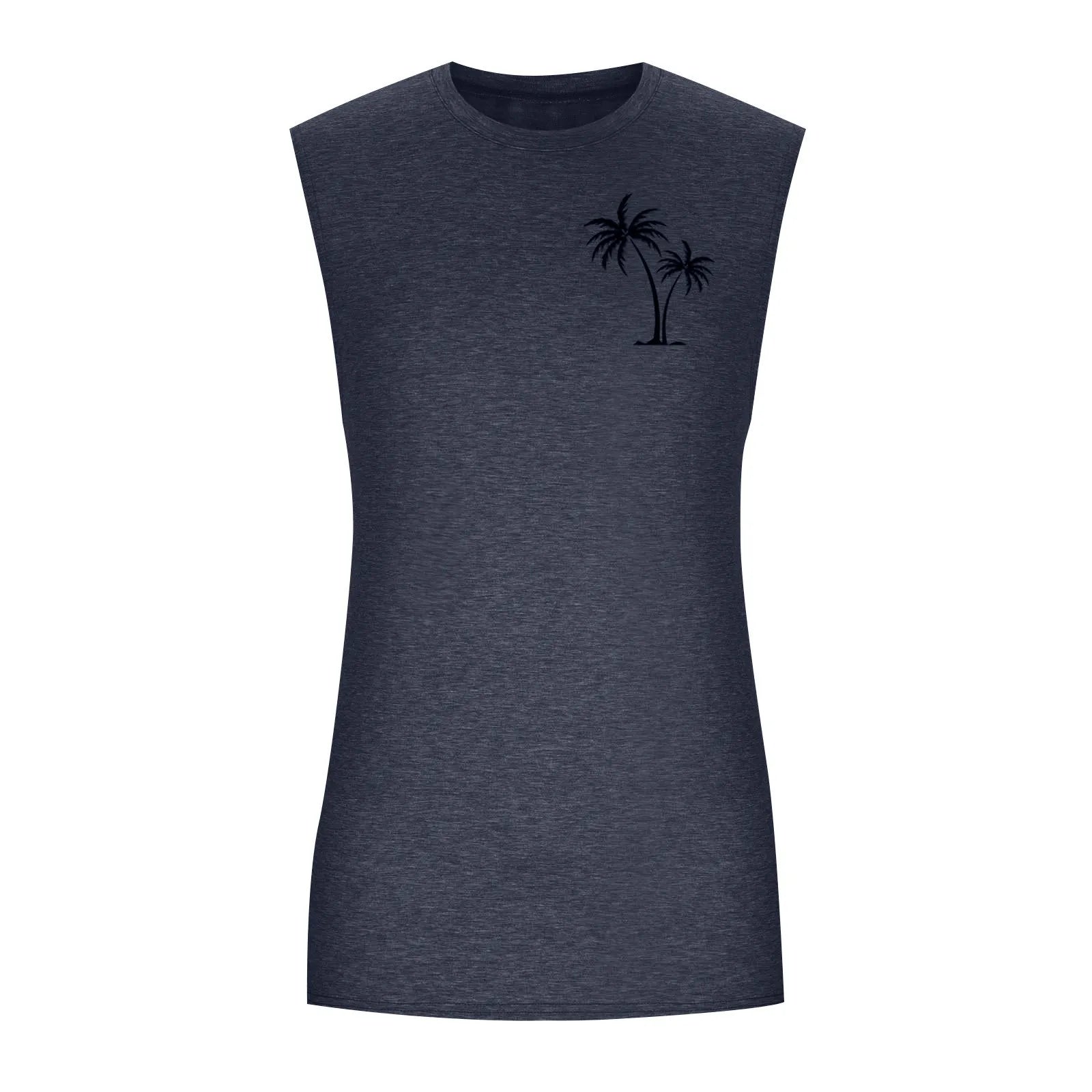 2025 Men'S Muscle Fitness Shirt Sports T-Shirt Gym Training Shirt Summer Casual Vest Tree Print Sleeveless Round Neck