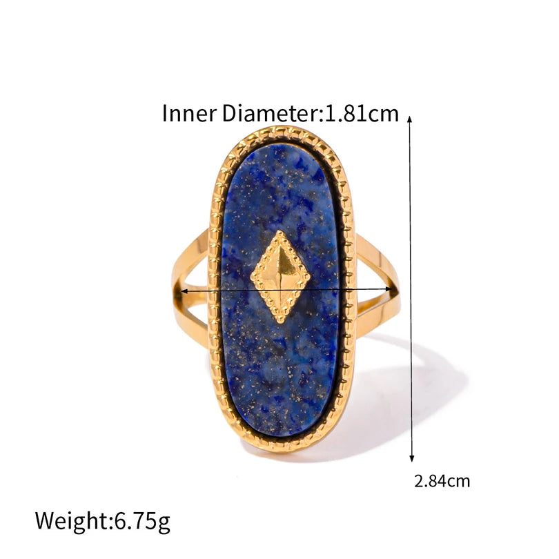 Trendy Women’s Wide Stainless Steel Stone Ring – Bohemian Vintage Style