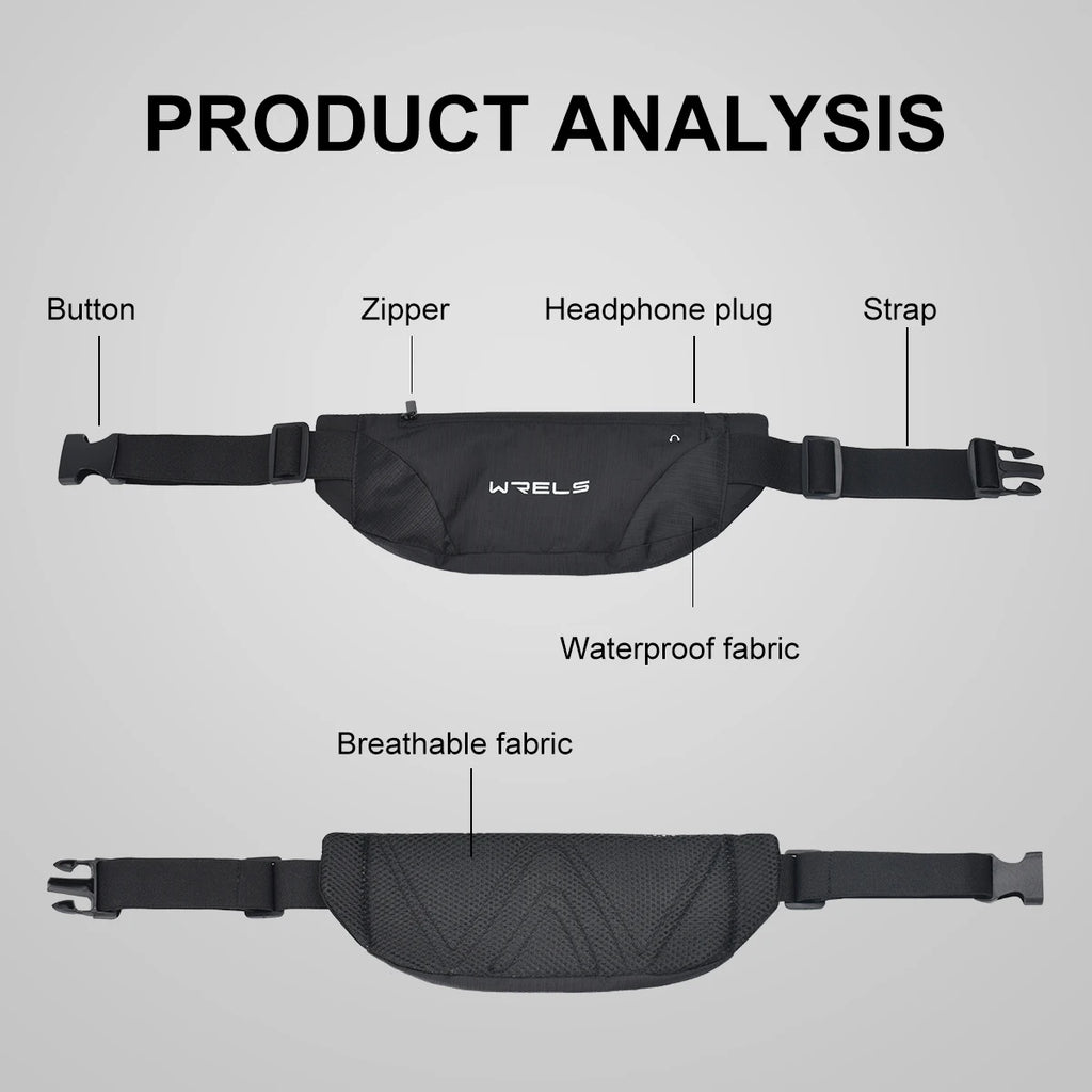 WRELS Waist Bag Running Bag Outdoor Sport Waterproof Sports Fanny Pack Mobile Phone Case Gym Jogging Portable Run Pouch Belt Bag