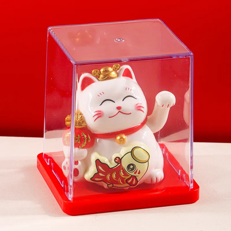 Solar Powered Maneki Neko Lucky Cat – Waving Fortune Cat Decor