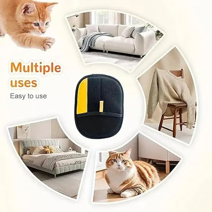 2 in 1 Pet Hair Removal Mitts for Cats Dogs Electrostatic Grooming Glove Reusable Washable with Lint Roller Brush Safe Non Toxic
