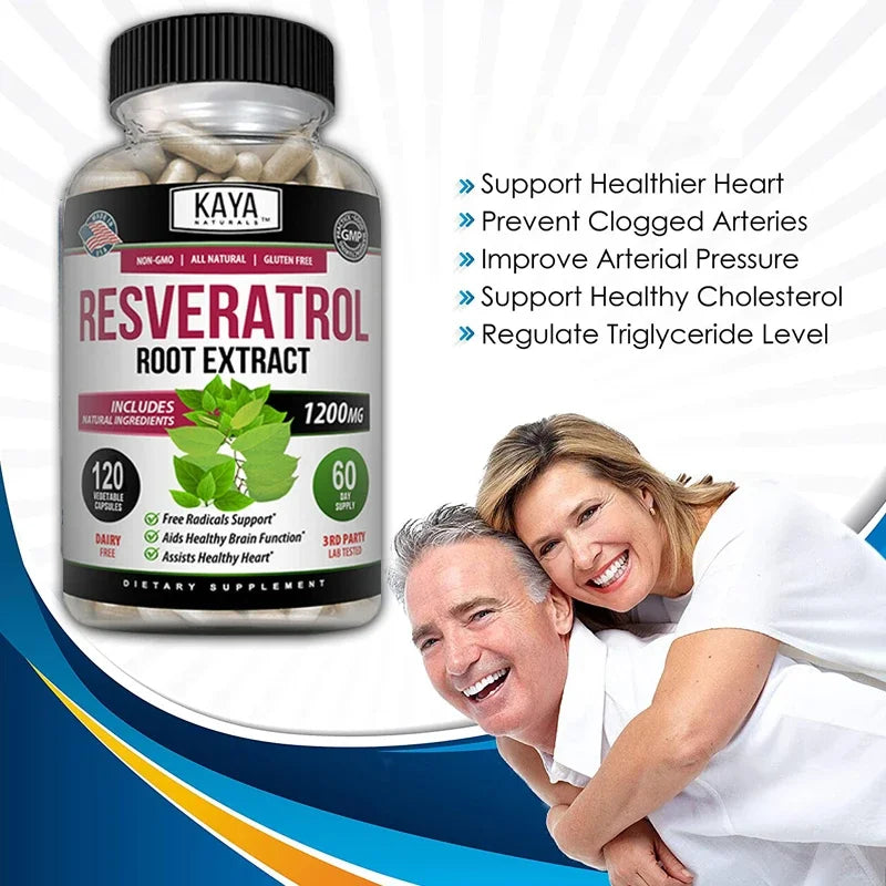 Resveratrol Capsules – Antioxidant & Circulatory Support, Non-GMO, 30/60/120 Caps