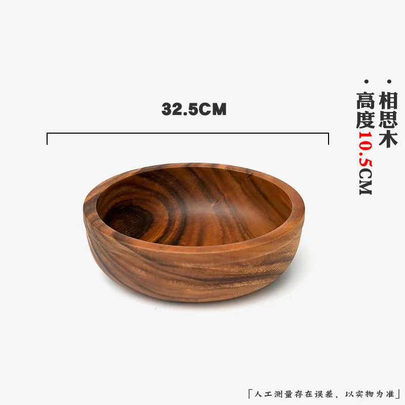 Extra Large Solid Wood Bowl & Tray Set Round Wooden Salad Bowl Ramen Mixing Bowl Natural Wood Tableware