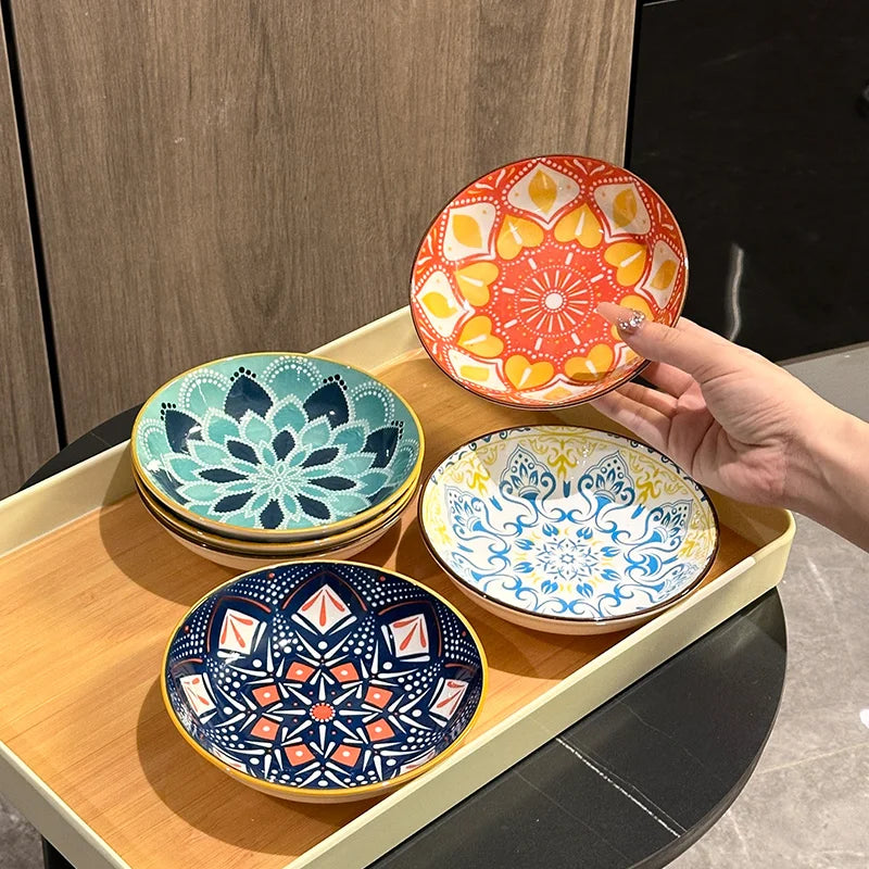 6PCS Bohemian Ceramic Plates – Salad, Dessert & Appetizer Serving Set