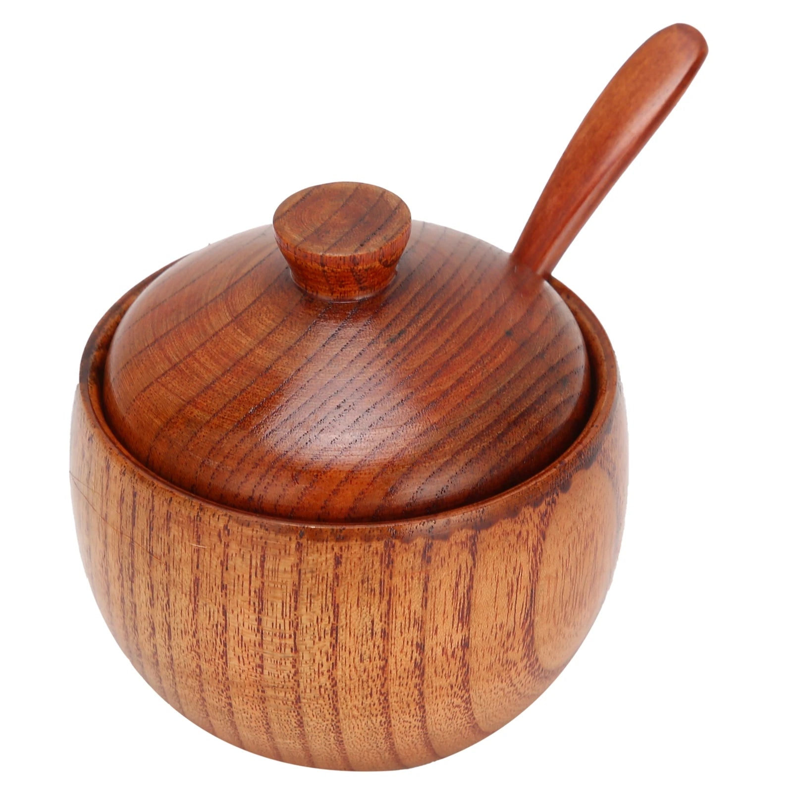 Wood Spice Jar Sugar Bowl Salt Pepper Seasoning Box with Spoon and Lid Home Kitchen Cooking Tool