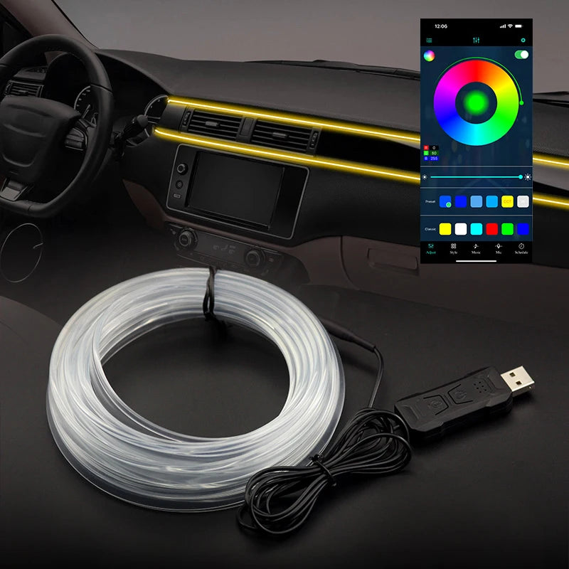 Car RGB Ambient LED Light Strip – APP Control Fiber Optic Lamp
