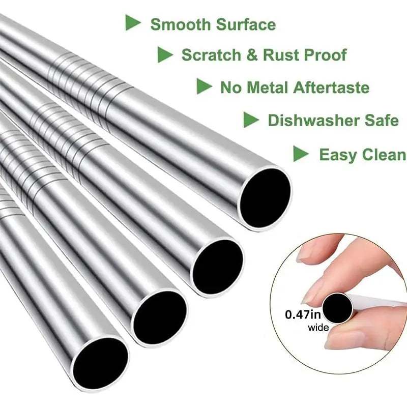 Reusable Boba Straws – Stainless Steel Wide Smoothie Straws (4PCS)