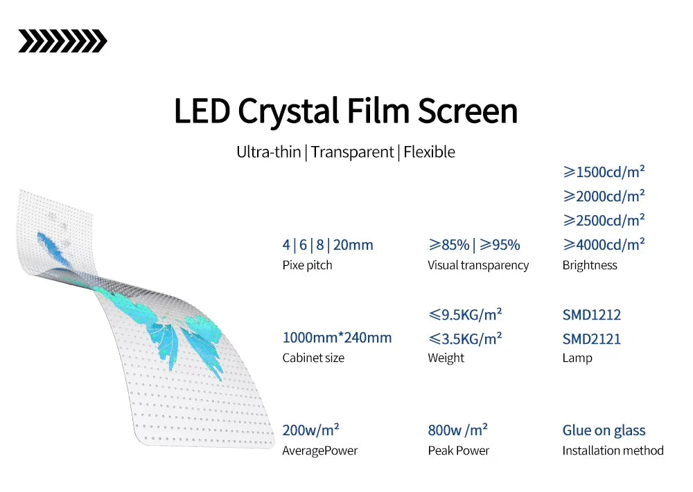 Ultra Thin Transparent LED Film Screen P6 P8 P10 Commercial Glass Window HD Video Wall