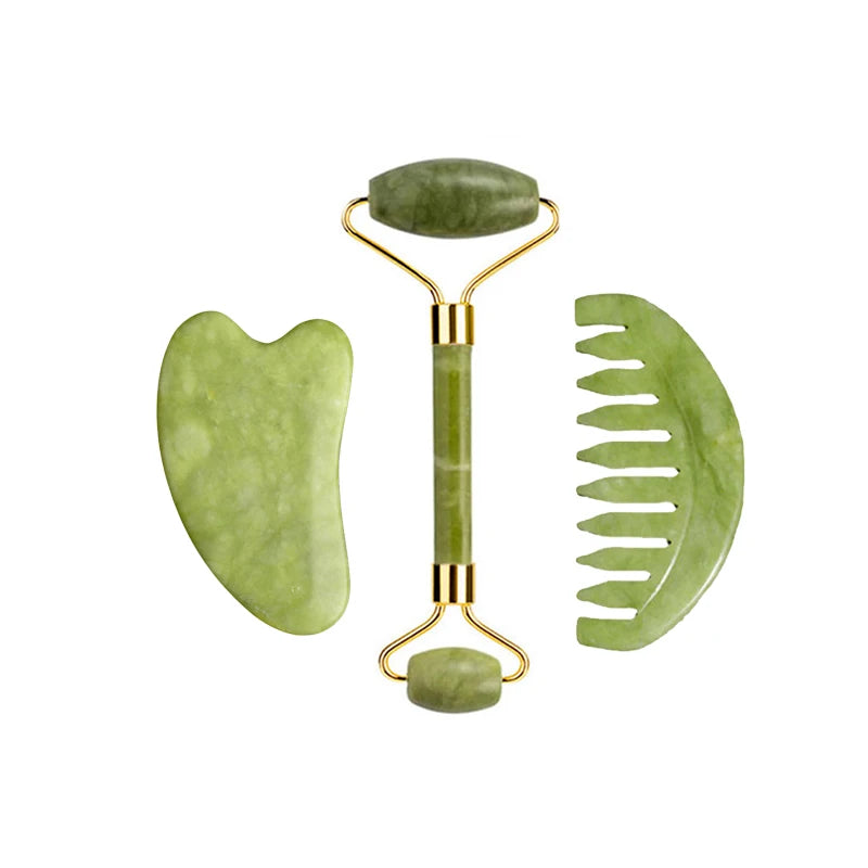 Natural Jade Roller & Gua Sha Set – Facial & Body Massage Tools for Lifting & Anti-Aging