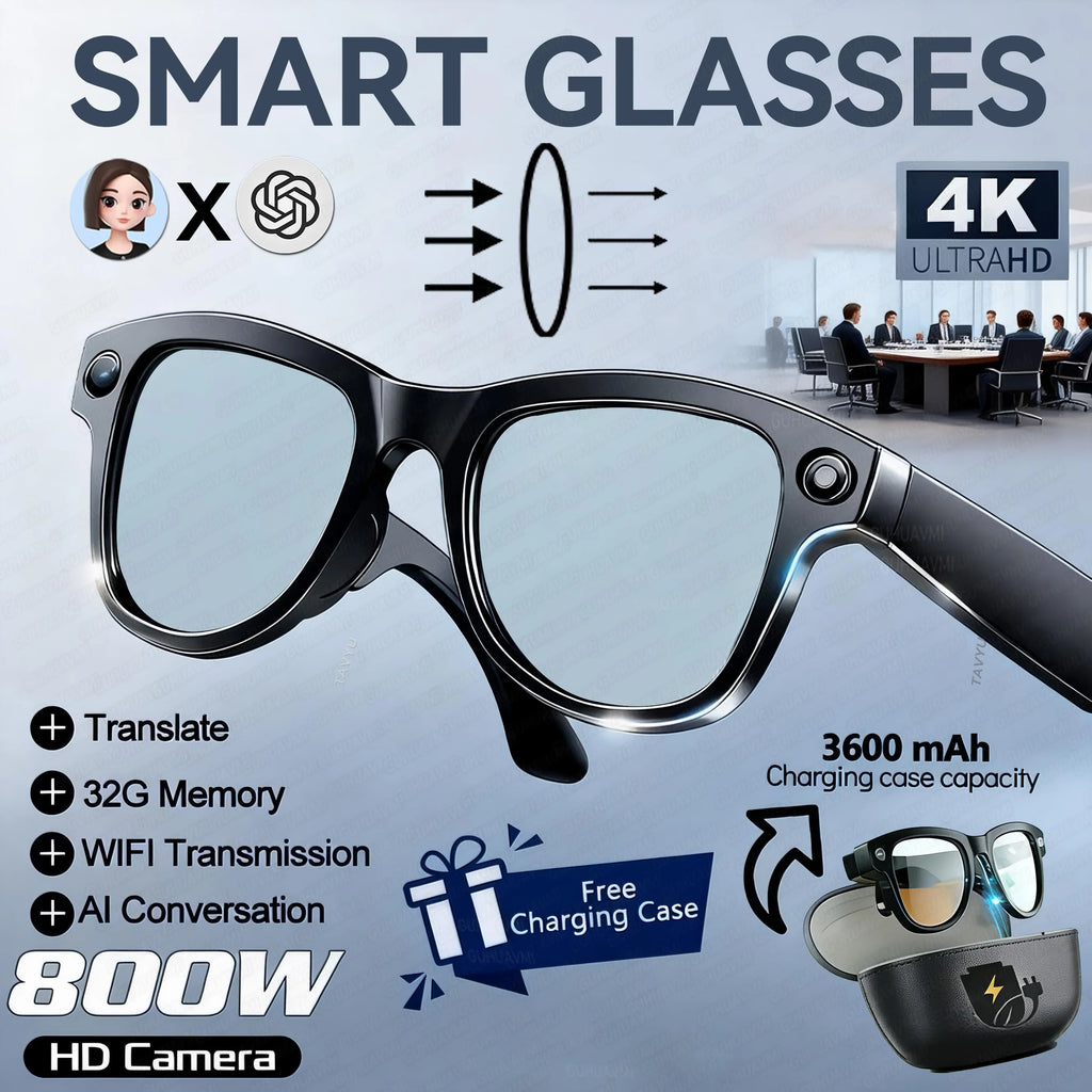 Study Travel Smart Glasses Men 800W Pixel Camera 4k Ultra HD 1080P Video Recording Take Photo AI Chat Music Call AI Glasses 2026