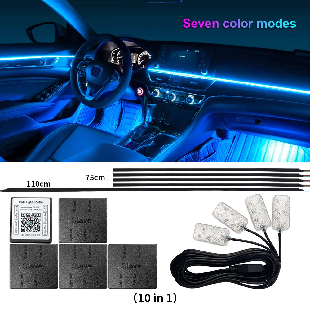 RGB Car Ambient Lights Kit – 64 Color Bluetooth LED Strip Set