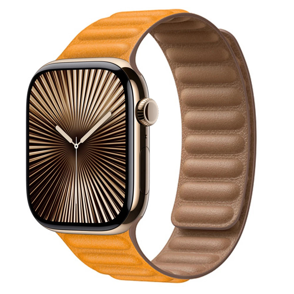 Leather Link for Apple watch band 44mm 45mm 40mm 38 42 Magnetic Loop bracelet iWatch seires SE 6 7 8 9 10 46mm ultra2 49mm strap