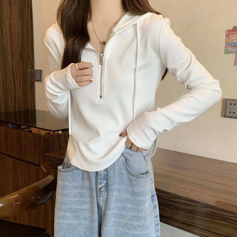 Sweatshirt Design Niche Spring Summer Short Zipper Top Slimming Thin Long-sleeved Hooded Fashion Women's Clothing