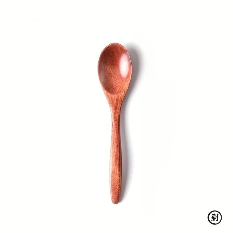 6PCS Wooden Tea Spoon Set Long Coffee Stirrer Honey Dessert Teaspoons Natural Wood Tableware