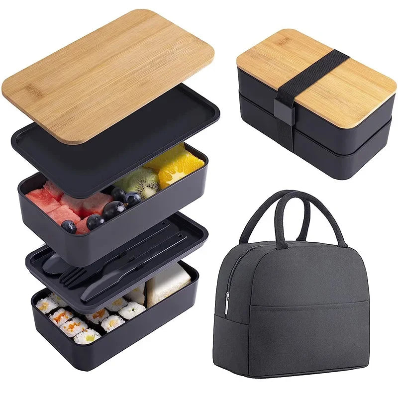 2 Tier Bento Lunch Box with Cutlery – Microwave Safe Food Container