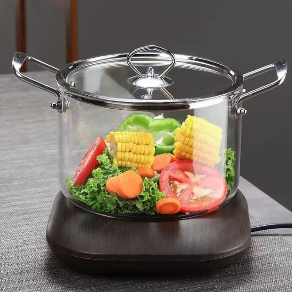 Heat-resistant glass double-eared transparent soup pot kitchen household high borosilicate glass stainless steel handle noodle