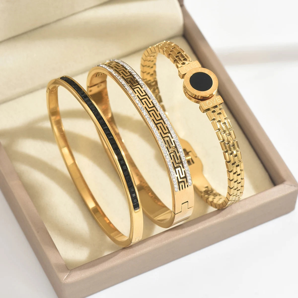 Luxury Black Zircon Stainless Steel Bracelet Set – Waterproof, Elegant & Durable (1/3pcs)