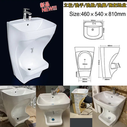 Ceramic Column Washbasin with Integrated Mop Pool and Double Balconies