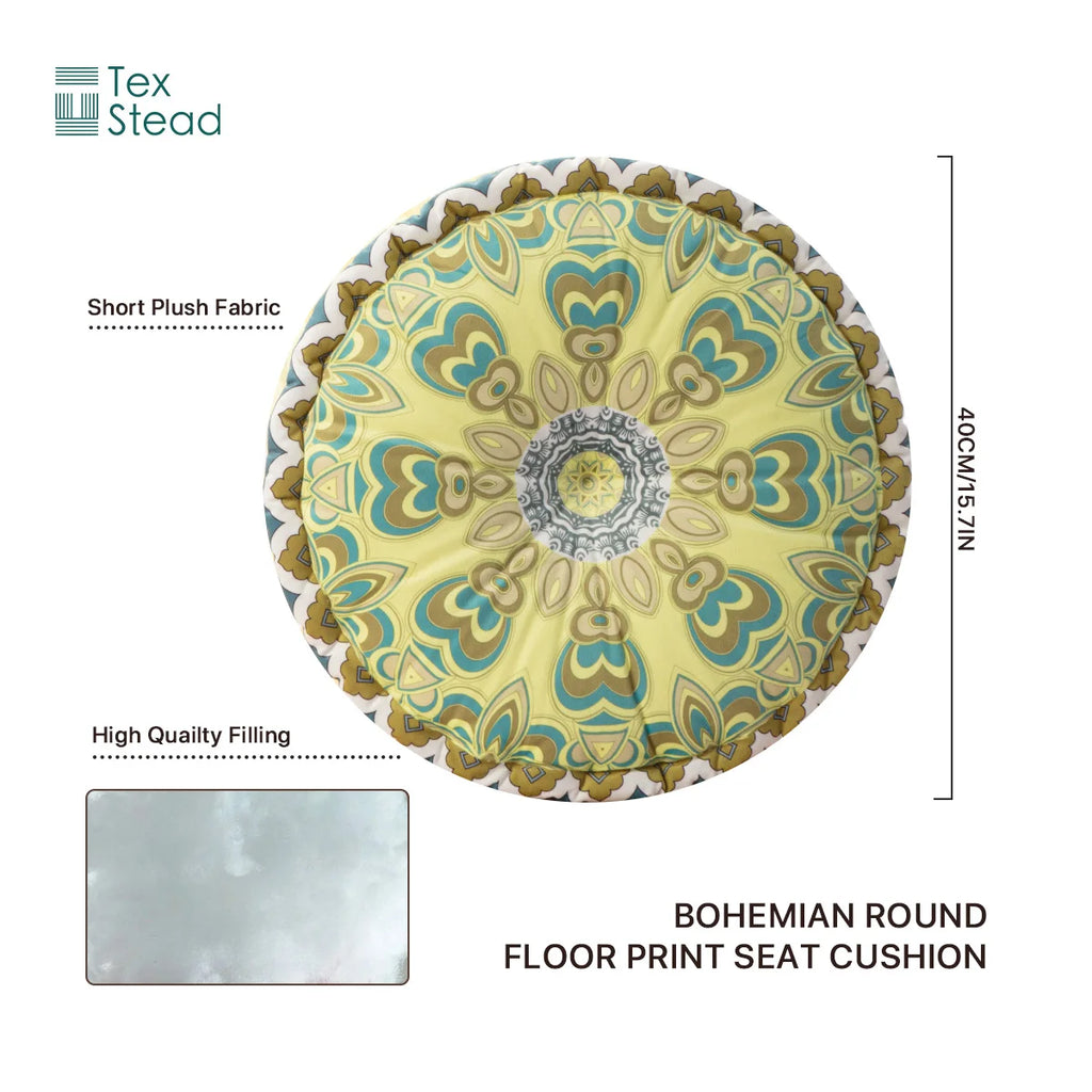 Bohemian Round Floor Cushion, Mandala Print Thickened Seat Pillow with Handle, Short Plush Soft Meditation Cushion for Yoga Livi