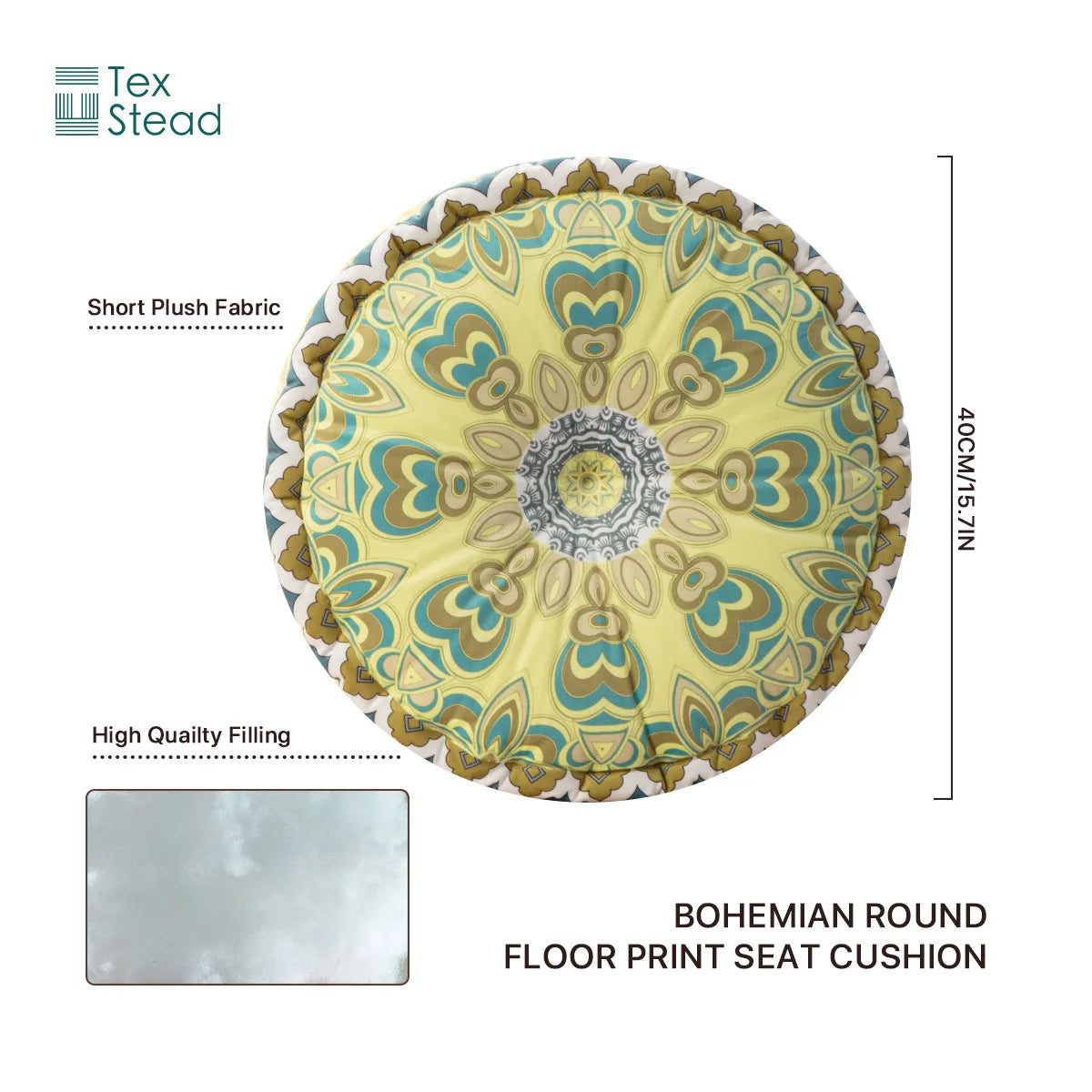 Bohemian Round Floor Cushion, Mandala Print Thickened Seat Pillow with Handle, Short Plush Soft Meditation Cushion for Yoga Livi
