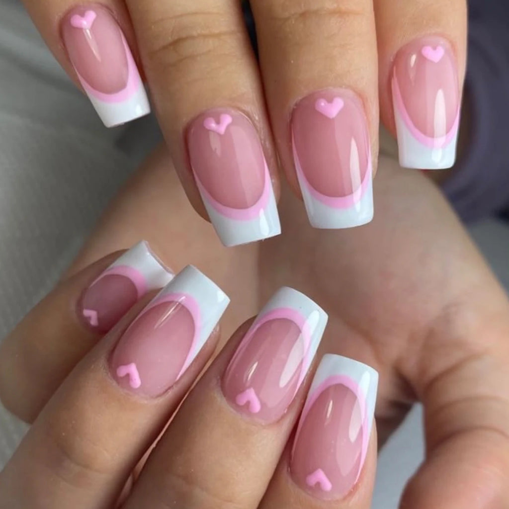 French Tip Press On Nails Set – Natural Nude Glossy Short False Nails for Easy Manicure (24 Pieces)