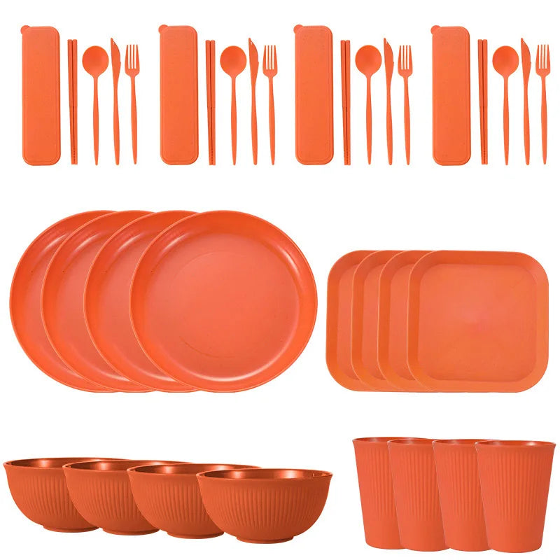 36PCS Wheat Straw Dinnerware Set – Eco Friendly Tableware Kit