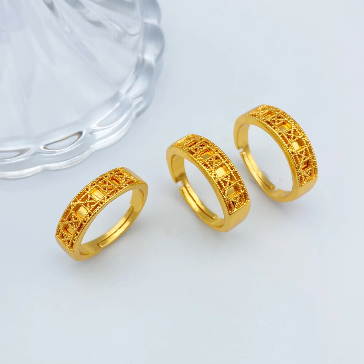 Gold Plated Hollow Jewellery Set with Bangles and Rings for Women – Elegant Gift for Parties & Special Occasions