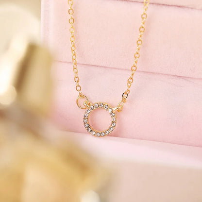 Elegant Gold Circle Crystal Pendant Necklace for Women – Minimalist Party Jewellery Gift